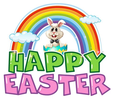 Happy Easter Poster With Bunny And Rainbow 446785 Vector Art At Vecteezy