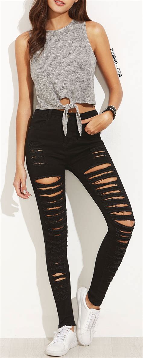 Black Ripped Jeans Outfit Women S Prestastyle