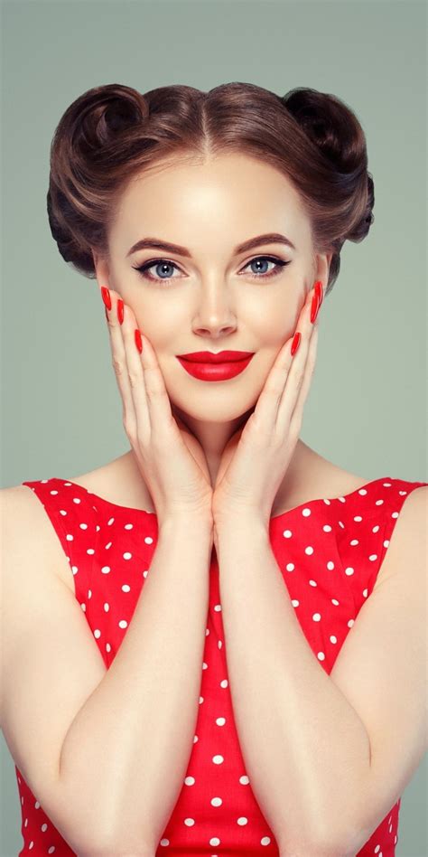 Red Lips Makeup Smile Woman Model 1080x2160 Wallpaper Red Lip