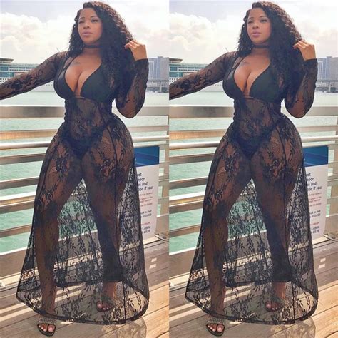 black sheer floral lace maxi dress high waist women sexy see through v neck party dress 2018