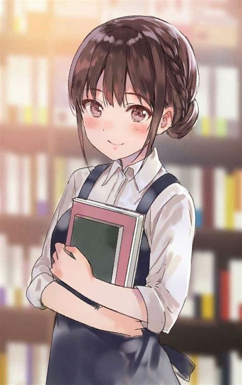 Girl Holding Books Brown Hair With Bangs How To Draw Anime Boy