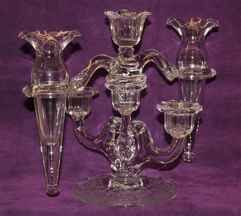 2 Light Candelabra Vintage Cambridge Rose Point Clear Double Light Candle Holder Vintage