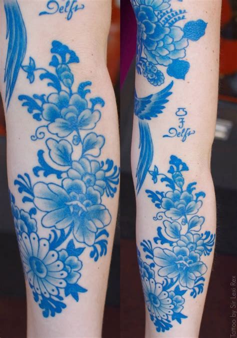 P8054 Tattoo Tattoos Ink Blue Flower
