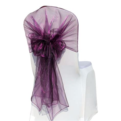 Double purple organza chignon bows on white chair covers. Purple Organza Chair cover Hood/Chair Cover Sashes 65 ...