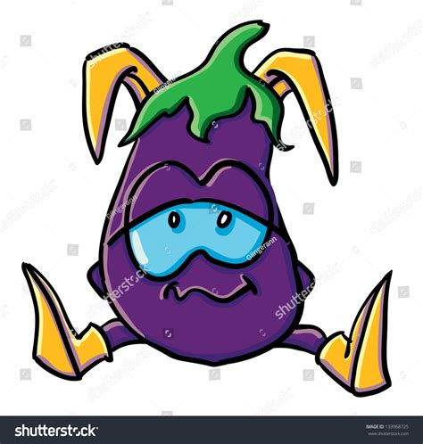 Funny Cartoon Eggplant On The White Background Stock Vector Illustration 133968725 Shutterstock