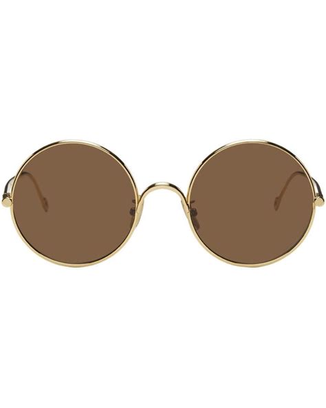 Loewe Gold Metal Frame Round Sunglasses In Black For Men Lyst