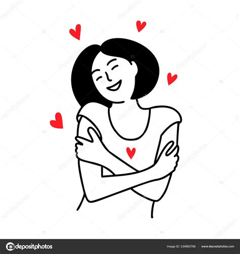 Woman Hugging Herself With Hearts On White Background Love Yourself