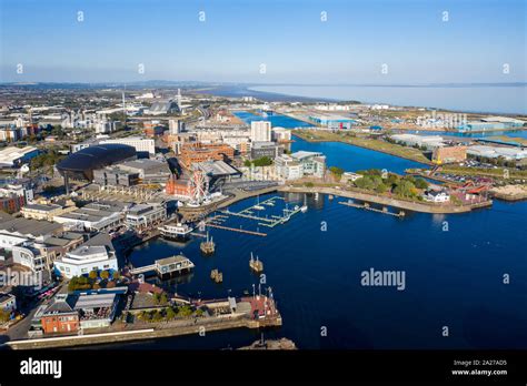 Aerial View Of Cardiff Bay The Capital Of Wales Uk 2019 On A Clear