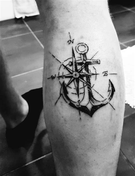 3d Compass And Anchor Tattoo