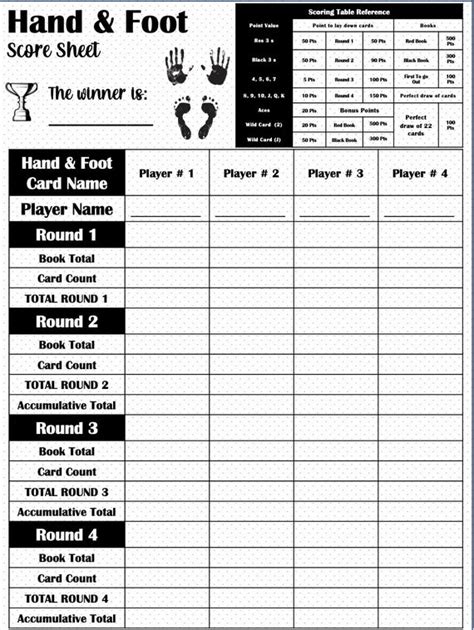 Hand And Foot Score Card Hand And Foot Scoresheet Hand And Etsy