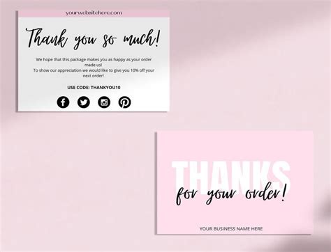 Editable Business Thank You Card Printable Pink Blue Nude Etsy