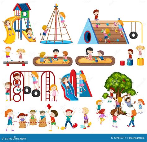 Set Of Children At Playground Stock Vector Illustration Of Happy