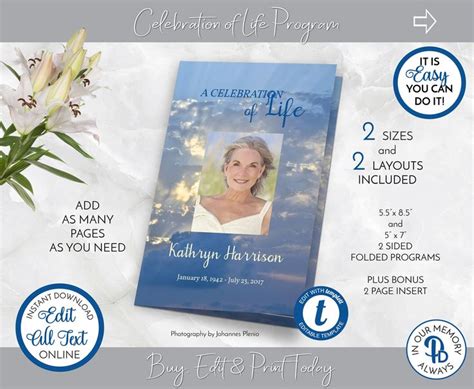 Angel In The Clouds Funeral Program Obituary Template Etsy Funeral