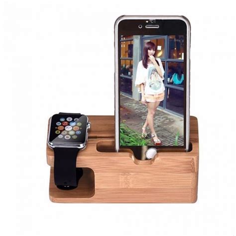 2 In 1 Real Bamboo Wood Desktop Stand For Ipad Tablet Bracket Docking