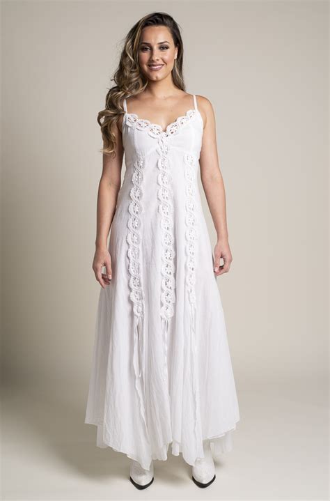 White Bohemian Western Wedding Dress In Cotton