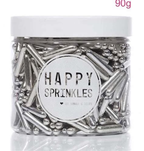 Happy Sprinkles 90g Silver Rod Metallic Sugar Dragees From