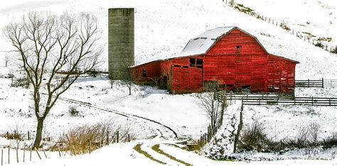 Red Barn In Snow Photograph By John Haldane