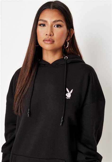 Playboy pink/black hoodie size small spell out on front graphic bunny on back. Playboy X Missguided Black Repeat Print Hoodie Sweater ...