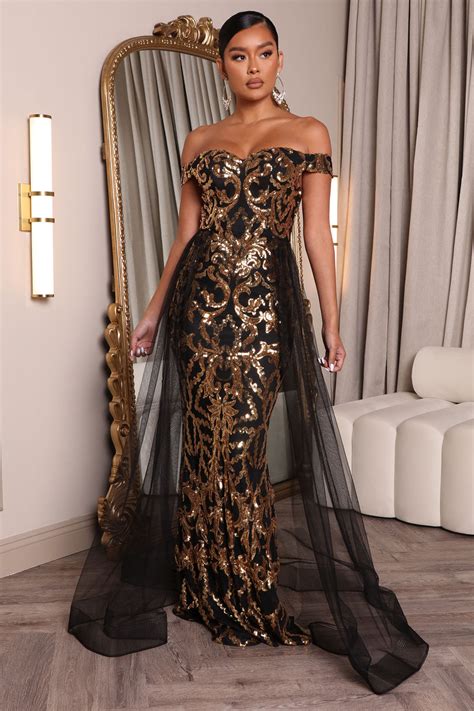 Impeccable Taste Sequin Maxi Dress Blackgold Fashion Nova Dresses