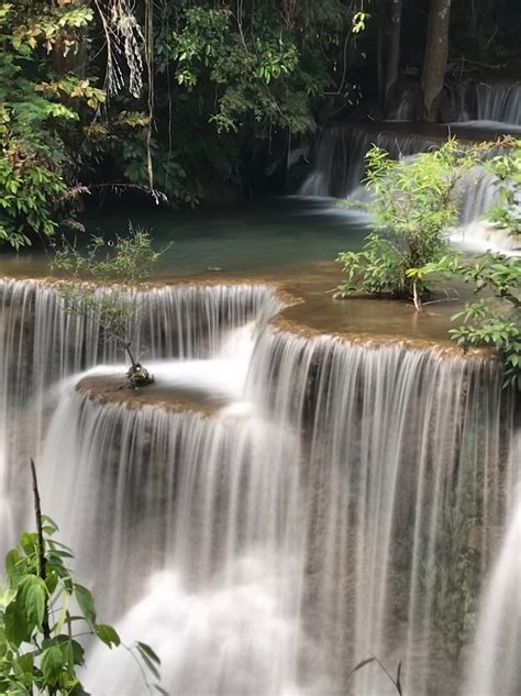 Huay Maekamin Waterfalls Near Kanchanaburi In Thailand Oc 1334x750