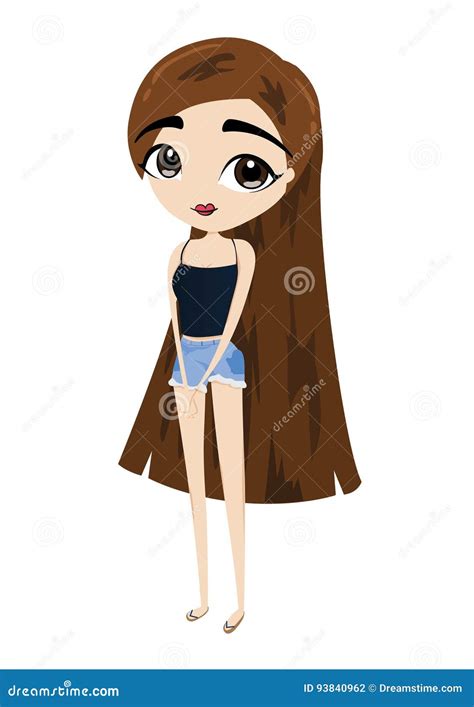 Cute Girl With Long Brown Hair Stock Vector Illustration Of Brown