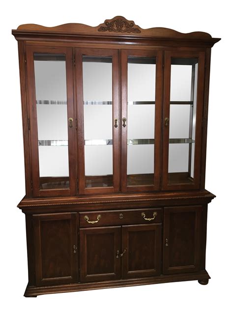 42 wide x 42 deep x 30 inches high; Vintage Broyhill Cherry China Cabinet | Chairish