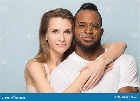Happy Multiracial Couple Look At Camera Posing Together Stock Image Image Of Laugh Husband