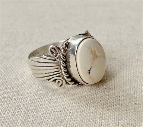 White Buffalo Turquoise Ring Vintage Native American Navajo Sterling