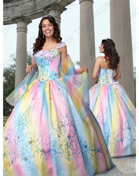 Multicolor Ball Gown Off The Shoulder Jeweled Quinceanera Dress With