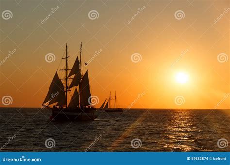 Old Ship Silhouette In Sunset Scenery Royalty Free Stock Photo