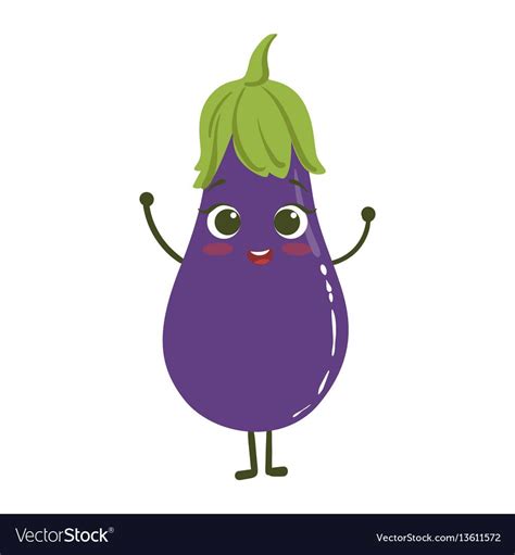 Eggplant Cute Anime Humanized Smiling Cartoon Vector Image The Best