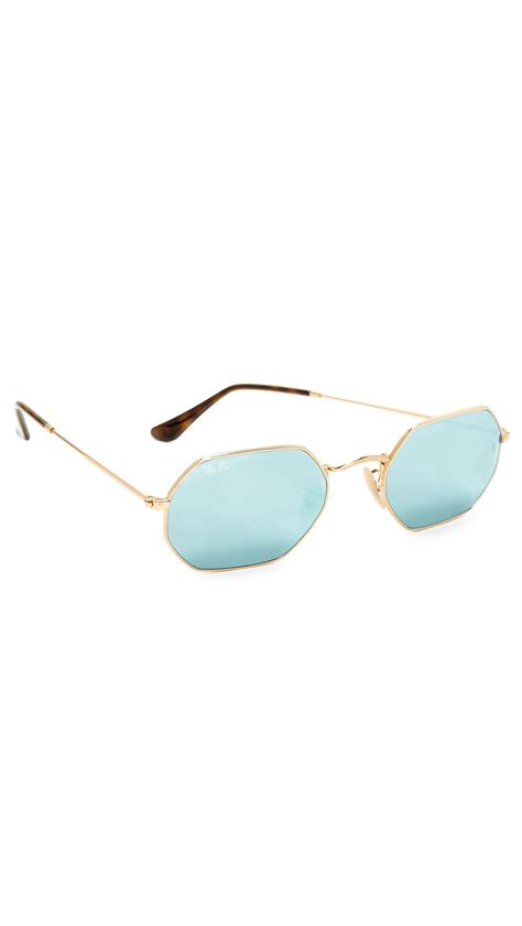 Lyst Ray Ban Octagon Flat Lens Sunglasses In Blue For Men