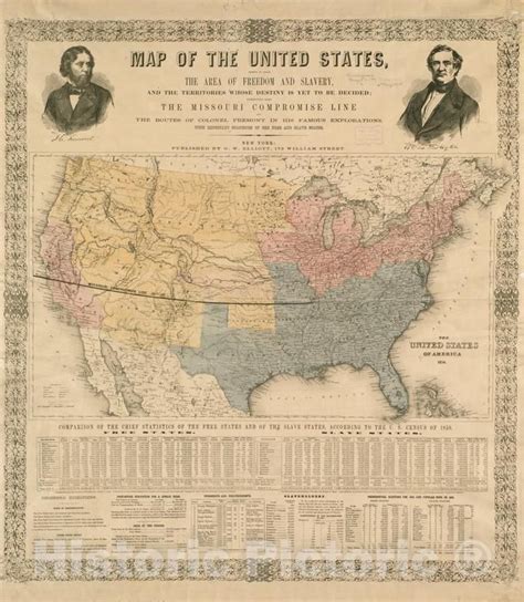 Historical Map 1856 Map Of The United States Showing By Colors The