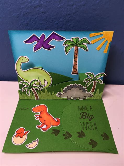 Pop Up Dinosaur Birthday Card Fawn Lawn And More First Attempt At