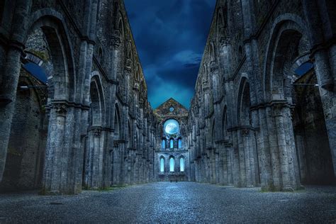 Fantasy Ruins Gothic Old Dark Light Moon Architecture Built