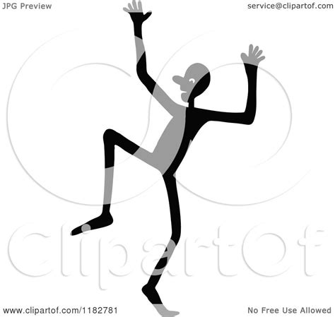 Clipart Of A Black And White Dancing Stick Man Royalty
