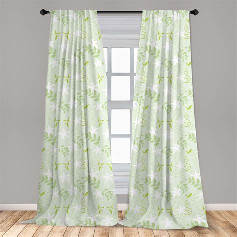Mint Curtains 2 Panels Set Swirling Floral Branches With Leaves And