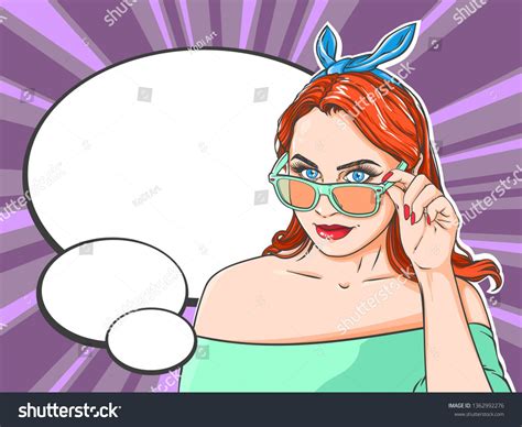 Vector Hand Drawn Ralistic Illustration With Beautiful Pop Art Woman With Eyeglasses Vector