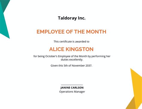 9 Free Employee Of The Month Certificate Templates Customize