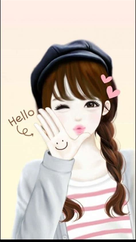 Say Hello To Cute Wallpaper Cartoon Girl Drawing Korean With Regard To