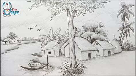 How To Draw Scenery Landscape By Pencil Sketch Step By Step Drawing