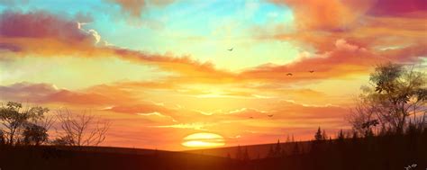 Download Wallpaper 2560x1024 Sunset Landscape Art Sun Skyline