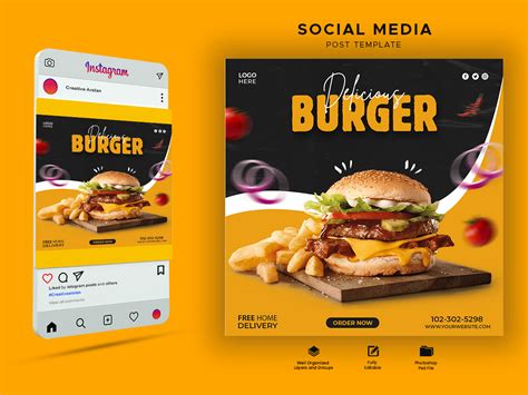 Delicious Burger Food Social Media Advertising Banner Ad Post Uplabs