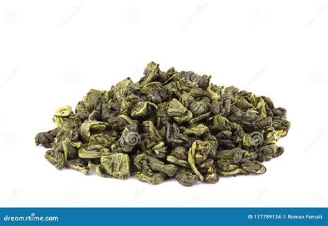 Dry Green Tea Leaves Isolated On White Background Stock Photo Image