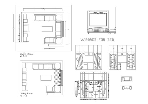 Dwg File Of Living Room Layout And Wardrobe Detail Cadbull