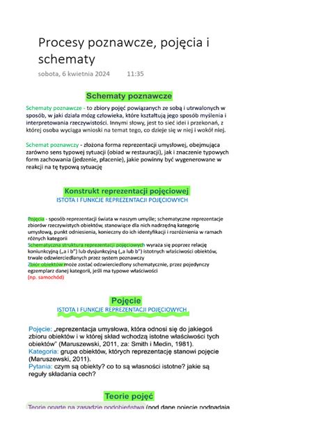 Wykład Procesy Poznawcze Pojęcia I Schematy Pdf