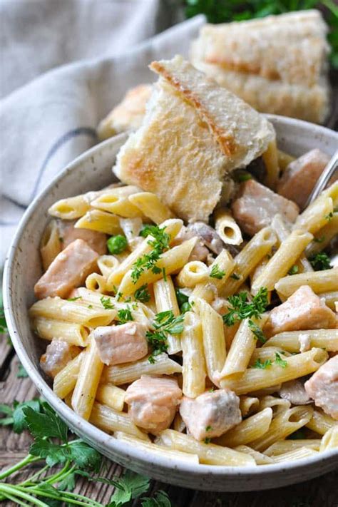 Pasta is always in my pantry, but i have to admit that i haven't invested in a bottle of fish sauce yet. Salmon Pasta with Garlic Cream Sauce | Recipe | Salmon ...