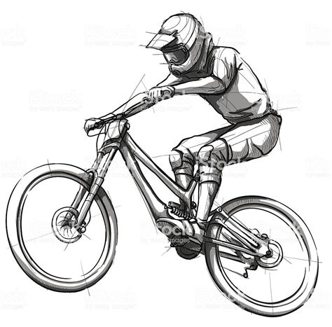 Vector Illustration Of A Cyclist In The Style Of Drawing En