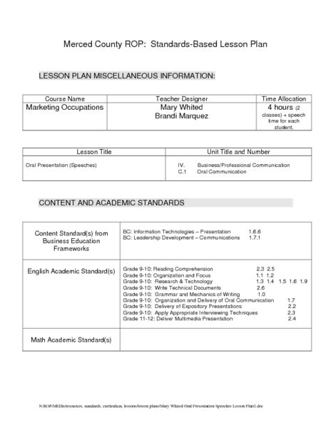 Oral Presentation Speeches Lesson Plan For 9th Higher Ed Lesson