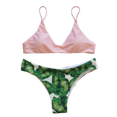 Sexy Triangle Top Leaves Bikini Set Push Up Swimwear Bathing Suit